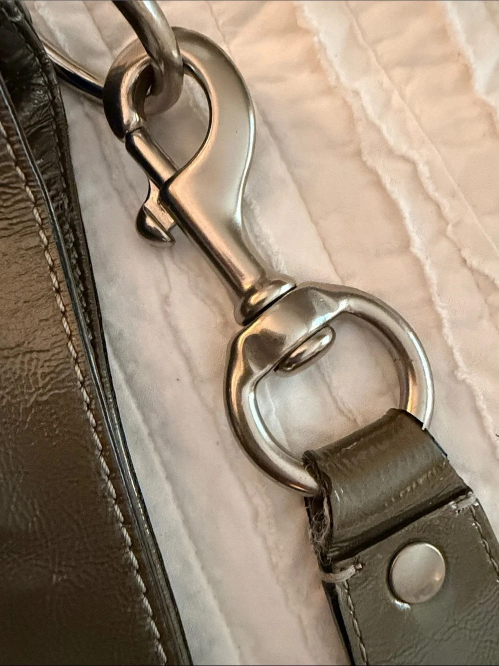 Coach Zoe Olive Green Leather Shoulder Bag with Silver Hardware